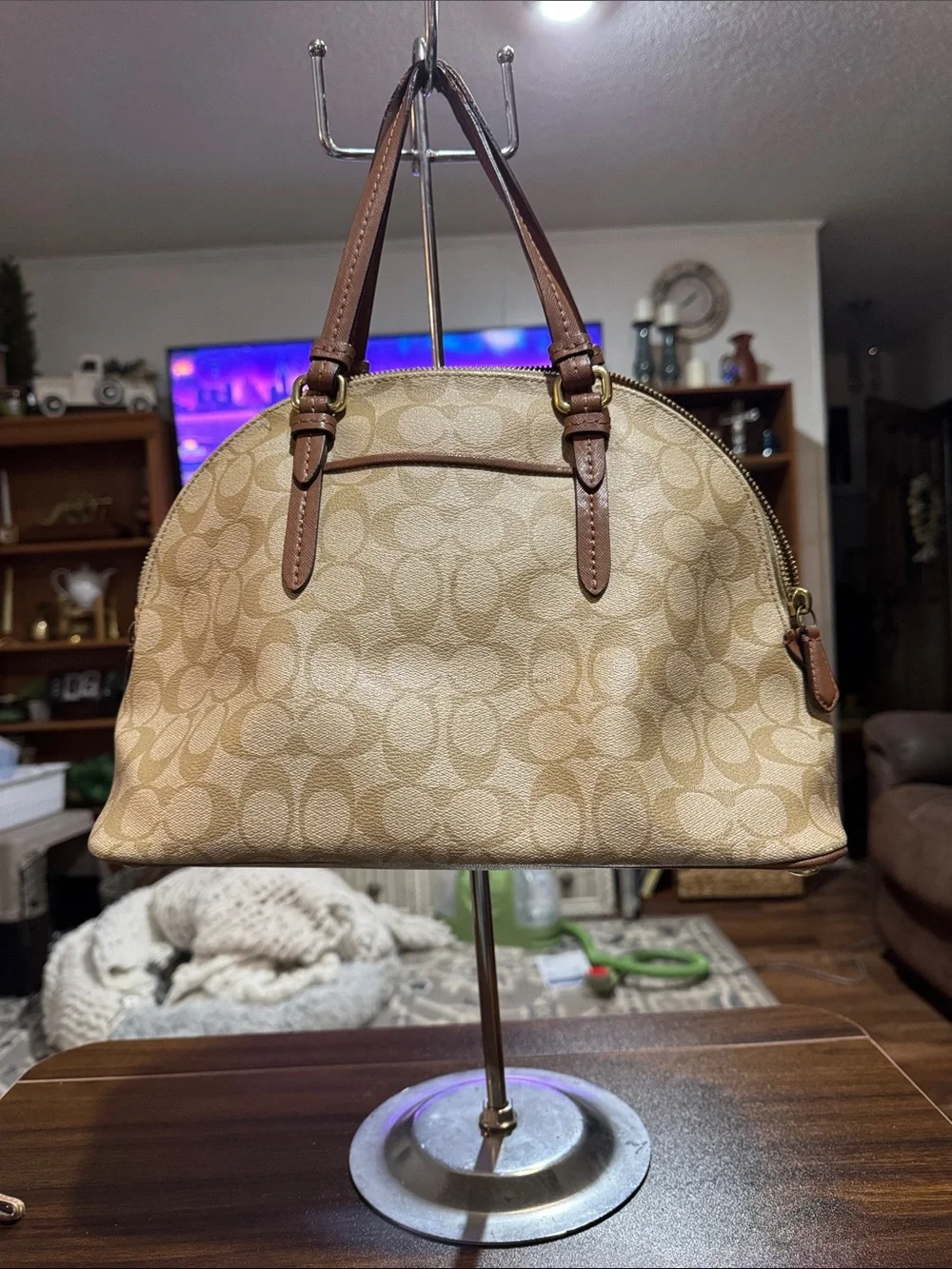 Coach Beige Peyton Cora Signature Dome Satchel